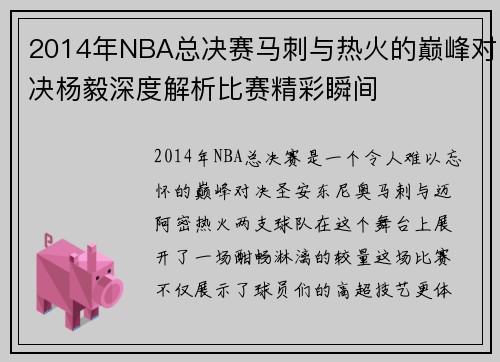2014年NBA总决赛马刺与热火的巅峰对决杨毅深度解析比赛精彩瞬间